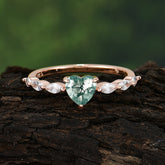 Unique Heart Shaped Moss Agate Engagement Ring Cute Pave Promise Ring